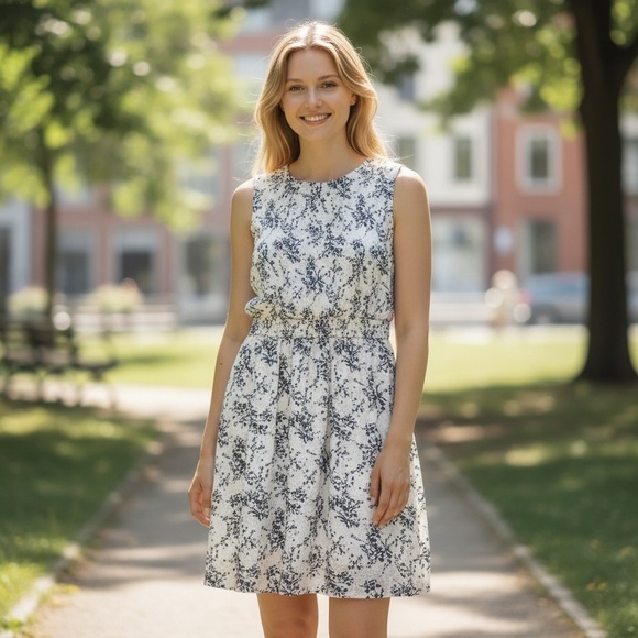 Dresses & Skirts - Floral Sleeveless Fit & Flare Dress Summer Casual Chic Cute Day Dress - Size Med